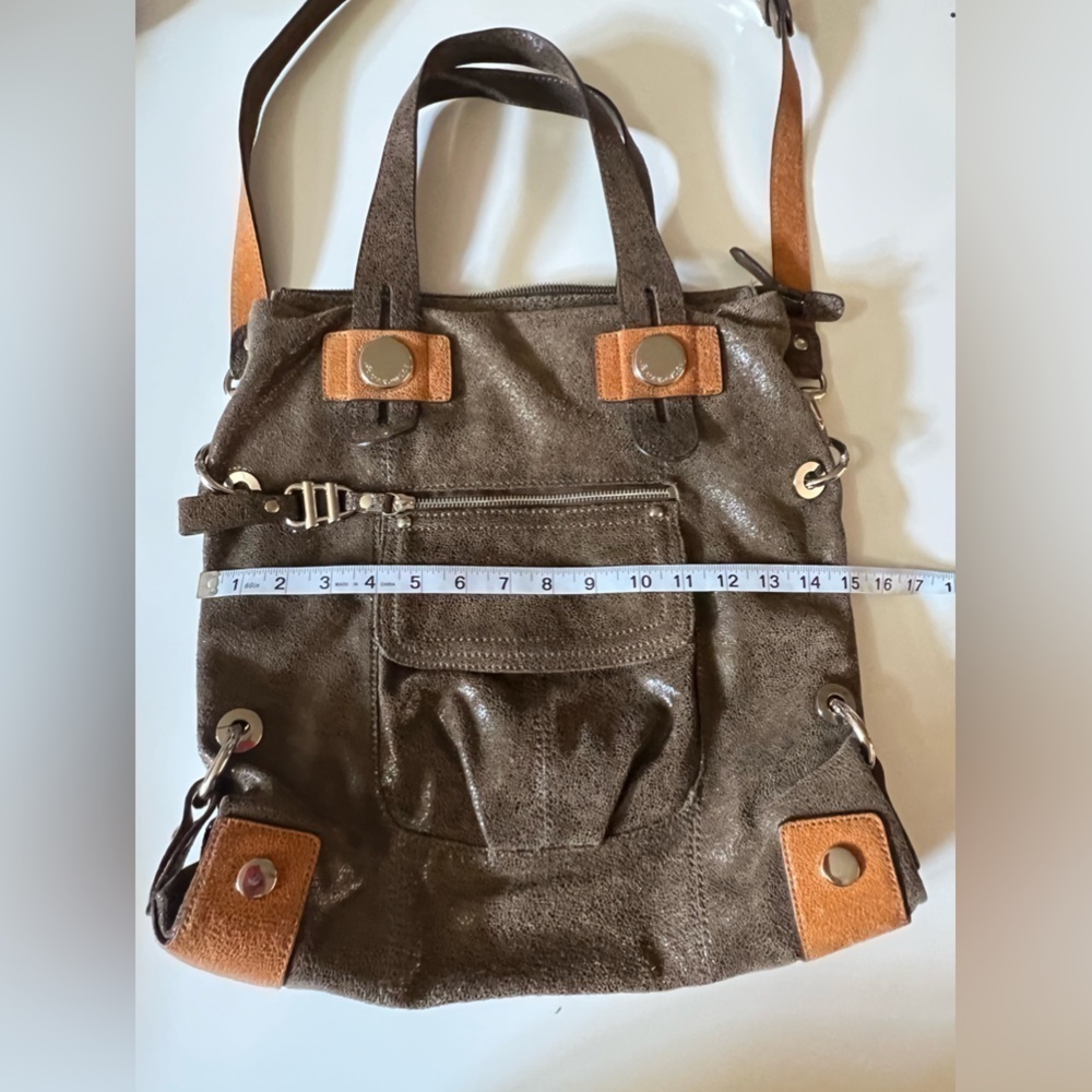 B.Makowsky Brown Metallic Leather Large Shoulder/Crossbody Bag/ Handbag - Picture 8 of 13